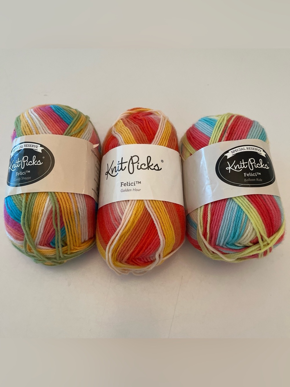 Knit Picks Felici Yarn, Lot Of 3, Superwash Merino/Nylon, striping multicolor